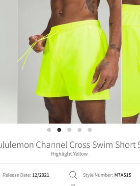 Lululemon Men’s Channel Cross Swim Short - Highlighter Yellow 5” EUC Size Large